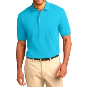 Gold Label (Size L) Bright Aqua Polo Button Neck Collar Shirt (NEW)